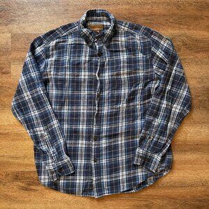 Faded Glory Casual Button Down Mens Medium Blue Plaid Rugged Flannel Shirt